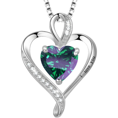 LAVUMO Collier Femme Argent 925 Gravé I Love You Collier Pendentif Cœur Infini Bijoux Romantique Idee Cadeau Femme Cadeaux Anniversaire Saint Valentin Fete Des Mere pour Maman Épouse Fille
