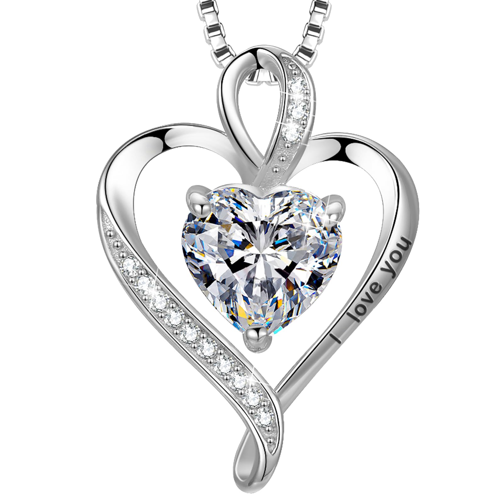 LAVUMO Collier Femme Argent 925 Gravé I Love You Collier Pendentif Cœur Infini Bijoux Romantique Idee Cadeau Femme Cadeaux Anniversaire Saint Valentin Fete Des Mere pour Maman Épouse Fille
