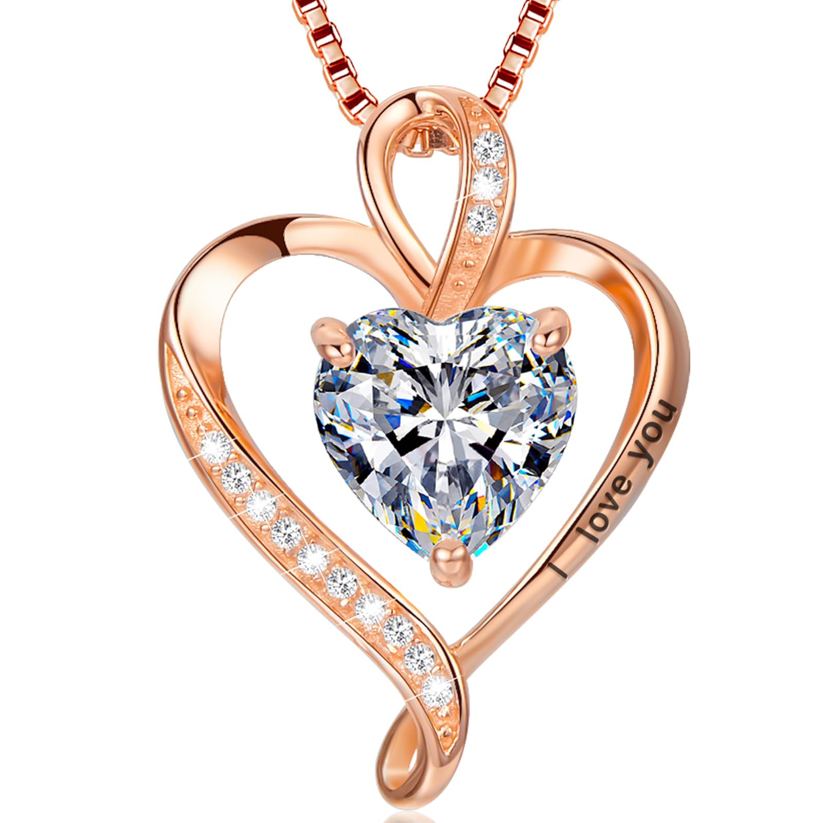 LAVUMO Collier Femme Argent 925 Gravé I Love You Collier Pendentif Cœur Infini Bijoux Romantique Idee Cadeau Femme Cadeaux Anniversaire Saint Valentin Fete Des Mere pour Maman Épouse Fille