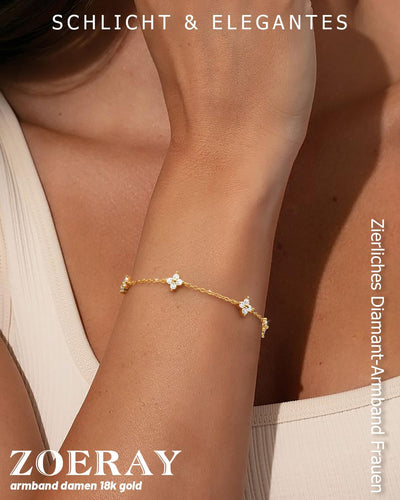 ZOERAY Bracelet Femme Argent Or en Trefle à 4 Feuilles Réglable Bracelet 18K Plaqué Or en Zircon Cubique Papillon Fleur Bracelets Amitié Parure Bijoux Idée Cadeau Marraine Anniversaire Femme Fille