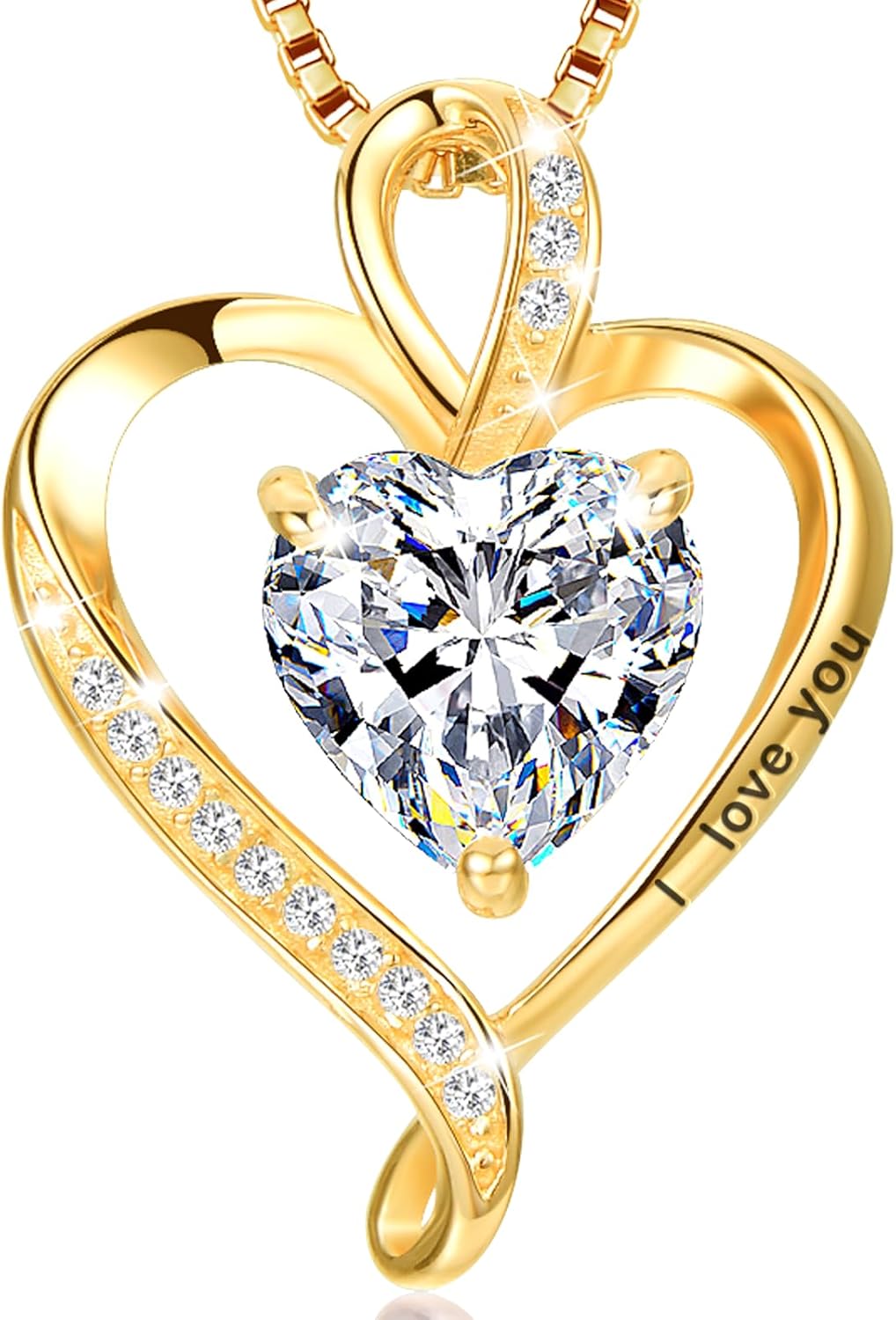 LAVUMO Collier Femme Argent 925 Gravé I Love You Collier Pendentif Cœur Infini Bijoux Romantique Idee Cadeau Femme Cadeaux Anniversaire Saint Valentin Fete Des Mere pour Maman Épouse Fille