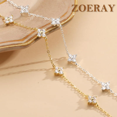 ZOERAY Bracelet Femme Argent Or en Trefle à 4 Feuilles Réglable Bracelet 18K Plaqué Or en Zircon Cubique Papillon Fleur Bracelets Amitié Parure Bijoux Idée Cadeau Marraine Anniversaire Femme Fille