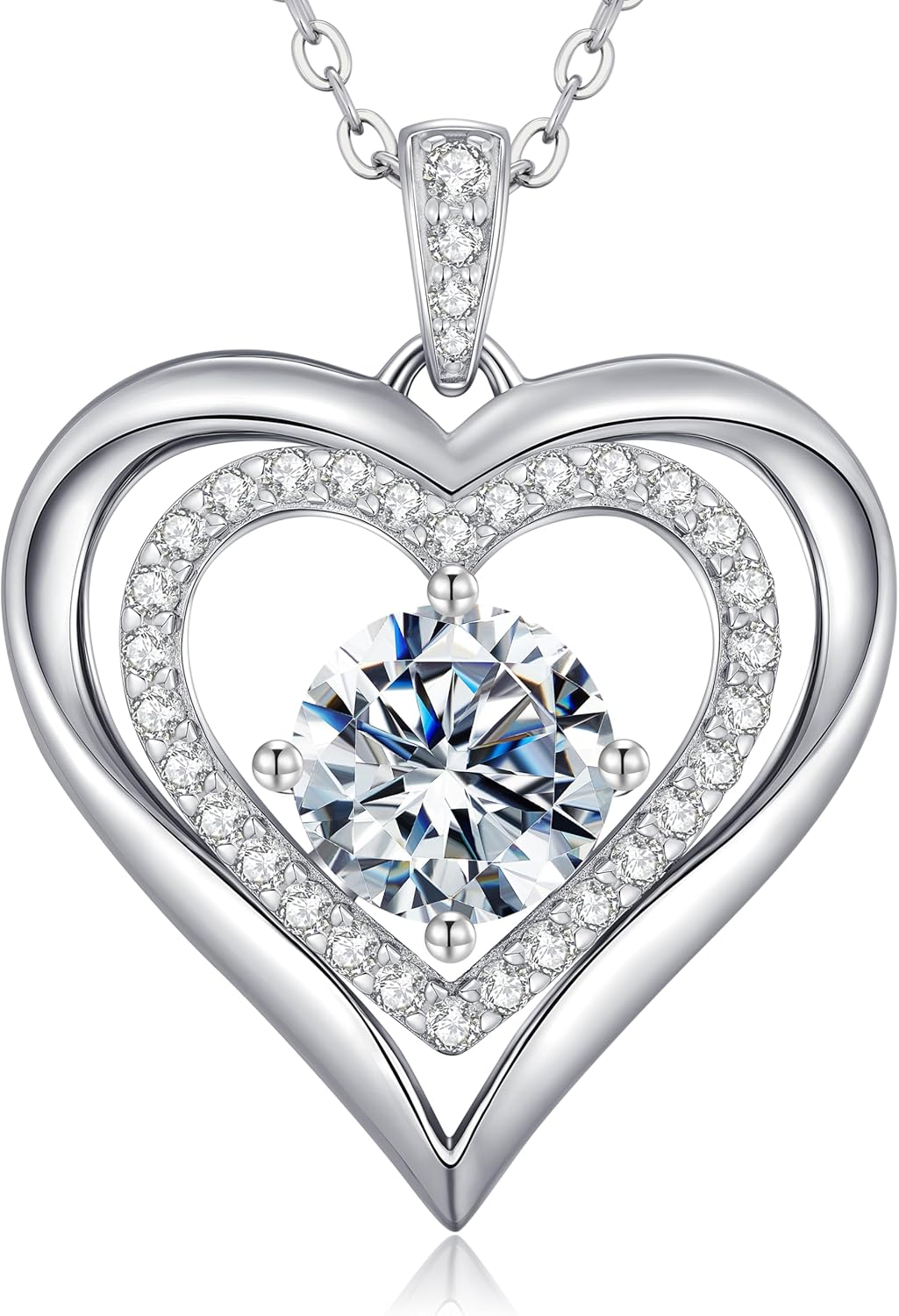 CDE Collier pour Femme Pendentif Coeur, Argent Sterling 925 Mossanite Amour Bijoux 1-3ct Cadeau de Saint Valentin de Noël Pour Le Mariage de Fiançailles Fête des mère