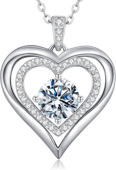 CDE Collier pour Femme Pendentif Coeur, Argent Sterling 925 Mossanite Amour Bijoux 1-3ct Cadeau de Saint Valentin de Noël Pour Le Mariage de Fiançailles Fête des mère