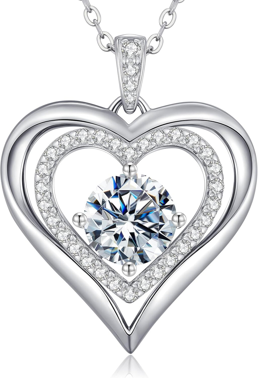 CDE Collier pour Femme Pendentif Coeur, Argent Sterling 925 Mossanite Amour Bijoux 1-3ct Cadeau de Saint Valentin de Noël Pour Le Mariage de Fiançailles Fête des mère