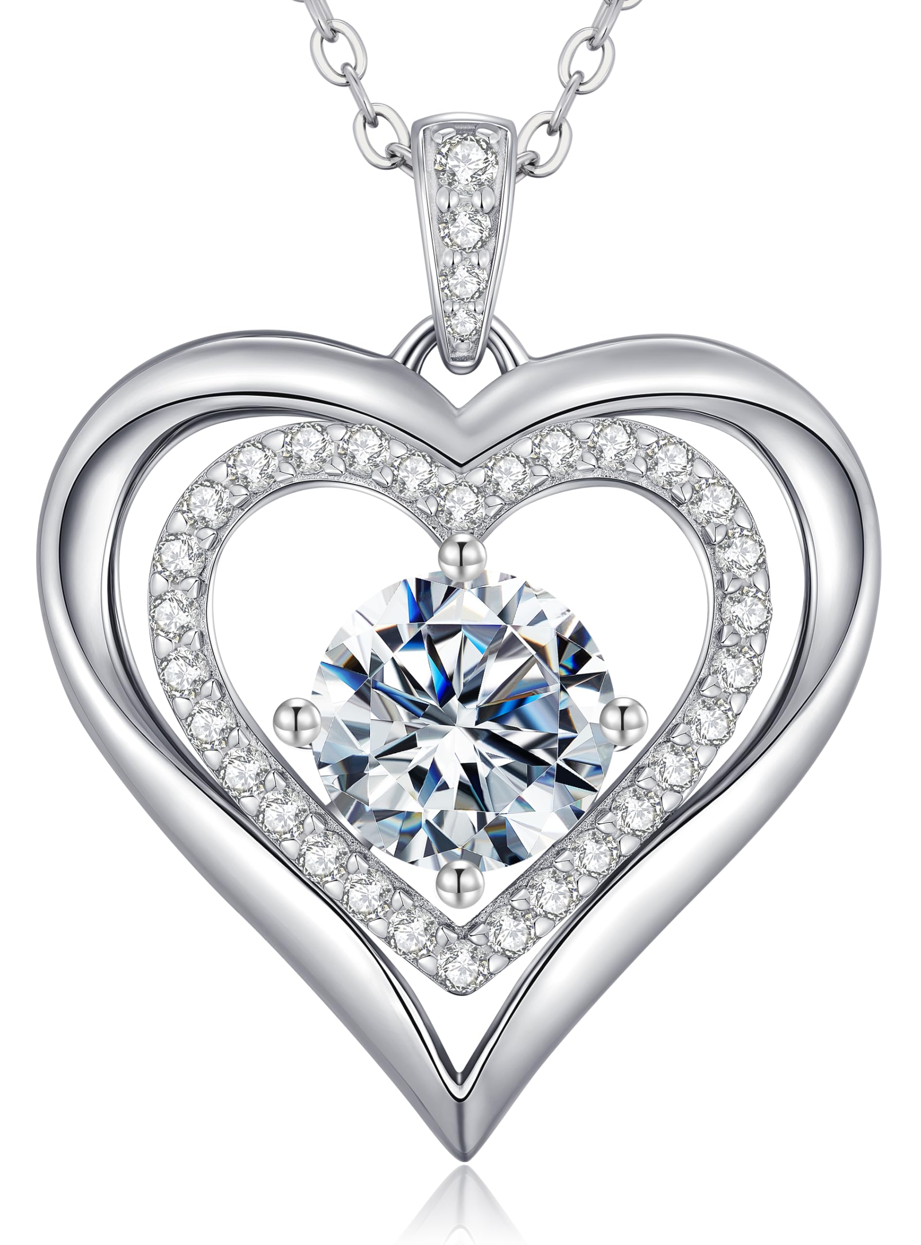 CDE Collier pour Femme Pendentif Coeur, Argent Sterling 925 Mossanite Amour Bijoux 1-3ct Cadeau de Saint Valentin de Noël Pour Le Mariage de Fiançailles Fête des mère